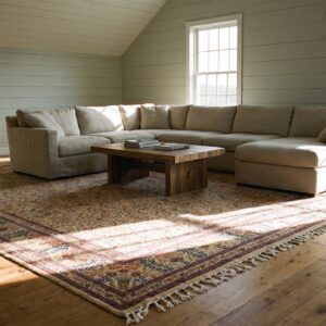 Fine Senneh Weave Light Ivory Color Antique Floral Vase Design Persian Tabriz Rug (SKU 21891) - room view