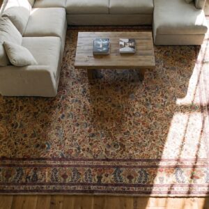 Fine Senneh Weave Light Ivory Color Antique Floral Vase Design Persian Tabriz Rug (SKU 21891) - styled overhead view