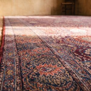 Fine Traditional Densely Floral Antique Purple Persian Kerman Rug (SKU 21896) - in-room detail