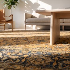 Fine Antique Warm Cream Color Oversized Floral Vase Design Persian Kerman Carpet (SKU 19932) - in-room detail