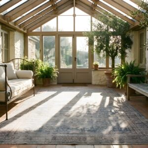 Fine Washed Out Seafoam Color Large Antique Allover Floral Persian Kerman Carpet (SKU 24777) - room view