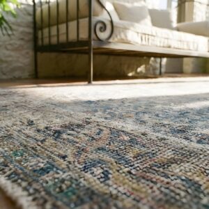 Fine Washed Out Seafoam Color Large Antique Allover Floral Persian Kerman Carpet (SKU 24777) - in-room detail