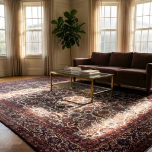 Fine Weave Allover Floral Design Antique Ivory Persian Room Size Kashan Rug (SKU 19633) - room view