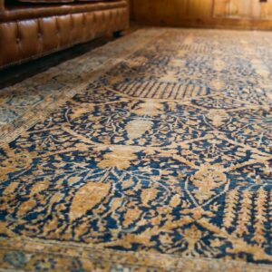 Fine Weave Blue Color Antique Floral Large Oversized Persian Kerman Carpet (SKU 19782) - in-room detail
