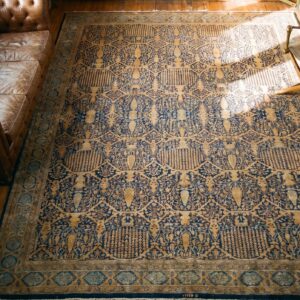 Fine Weave Blue Color Antique Floral Large Oversized Persian Kerman Carpet (SKU 19782) - styled overhead view