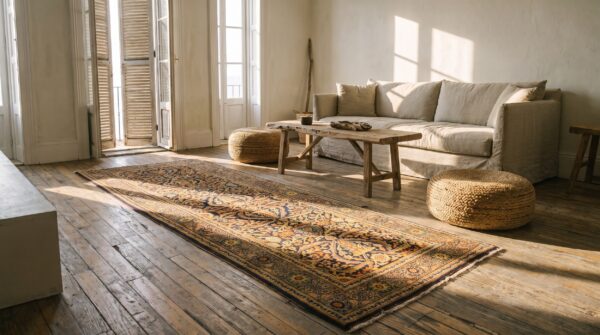 Fine weave blue antique persian tabriz hallway runner rug 6 Fine weave blue antique persian tabriz hallway runner rug (sku 20967) - room view