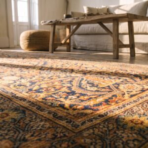 Fine Weave Blue Antique Persian Tabriz Hallway Runner Rug (SKU 20967) - in-room detail