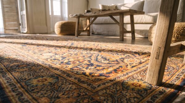 Fine weave blue antique persian tabriz hallway runner rug 7 Fine weave blue antique persian tabriz hallway runner rug (sku 20967) - in-room detail