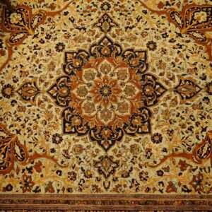 Fine Weave Classic Floral Medallion Coral Antique Persian Room Size Haji Jalili Tabriz Rug (SKU 24407) - in-room detail
