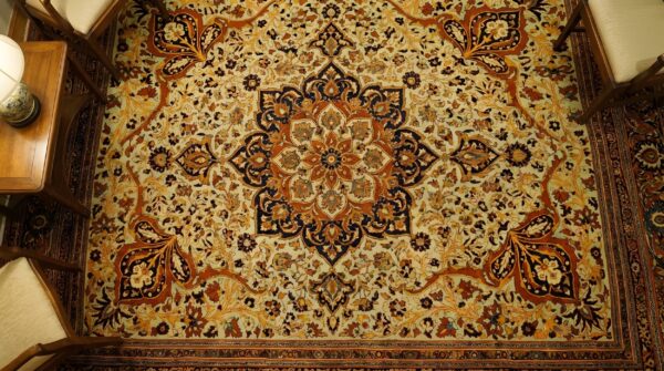 Fine weave classic floral medallion coral antique persian room size haji jalili tabriz rug (sku 24407) - in-room detail