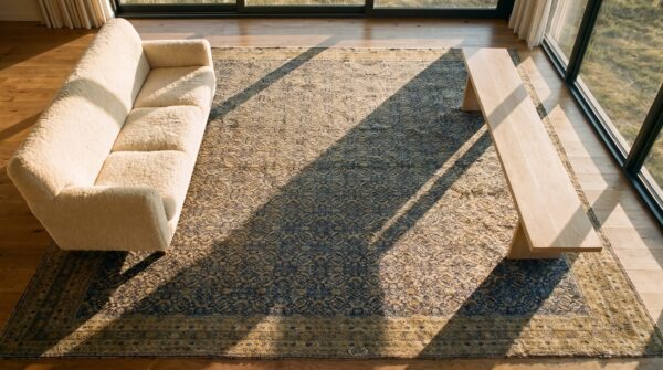 Fine weave classic room size herati pattern antique persian blue tabriz carpet 9 Fine weave classic room size herati pattern antique persian blue tabriz carpet (sku 20951) - in-room detail