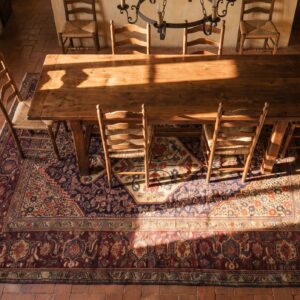 Fine Weave Antique Floral Medallion Design Persian Farahan Rug (SKU 21375) - styled overhead view