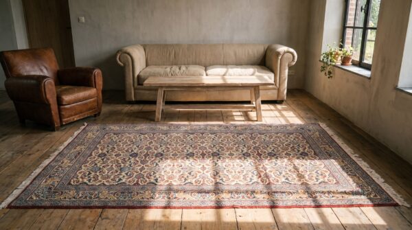 Fine weave intricate floral pattern antique ivory persian nain rug 10 Fine weave intricate floral pattern antique ivory persian nain rug (sku 22155) - room view