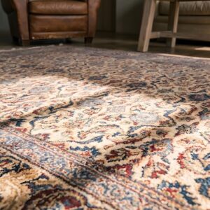 Fine Weave Intricate Floral Pattern Antique Ivory Persian Nain Rug (SKU 22155) - in-room detail