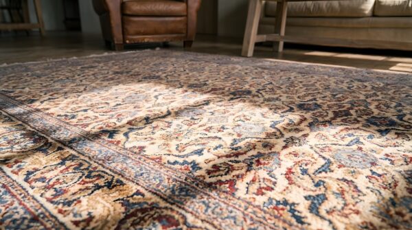 Fine weave intricate floral pattern antique ivory persian nain rug 11 Fine weave intricate floral pattern antique ivory persian nain rug (sku 22155) - in-room detail