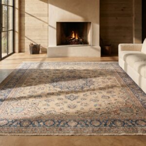 Fine Weave Intricate Floral Pattern Antique Oversized Persian Kerman Rug (SKU 19878) - room view