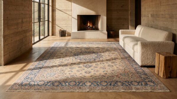 Fine weave intricate floral pattern antique oversized persian kerman rug 9 Fine weave intricate floral pattern antique oversized persian kerman rug (sku 19878) - room view