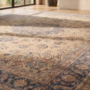 Fine Weave Intricate Floral Pattern Antique Oversized Persian Kerman Rug (SKU 19878) - in-room detail