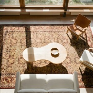 Fine Weave Light Color Antique Floral Large Oversized Persian Kerman Carpet (SKU 23799) - styled overhead view