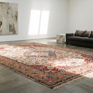 Fine Weave Light Color Antique Persian Room Size Silk Tabriz Rug (SKU 21764) - room view