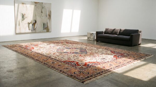 Fine weave light color antique persian room size silk tabriz rug (sku 21764) - room view