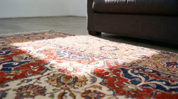 Fine weave light color antique persian room size silk tabriz rug (sku 21764) - in-room detail