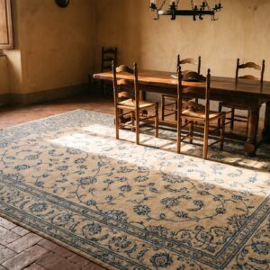 Fine Weave Oversized Antique Light Color Floral Persian Tabriz Wool Pile Rug (SKU 20852) - room view