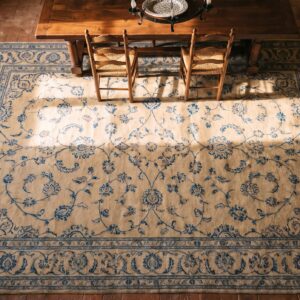 Fine Weave Oversized Antique Light Color Floral Persian Tabriz Wool Pile Rug (SKU 20852) - styled overhead view