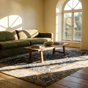 Fine Weave Antique Small Scatter Size Floral Pattern Blue Persian Iranian Nain Rug (SKU 25571) - room view