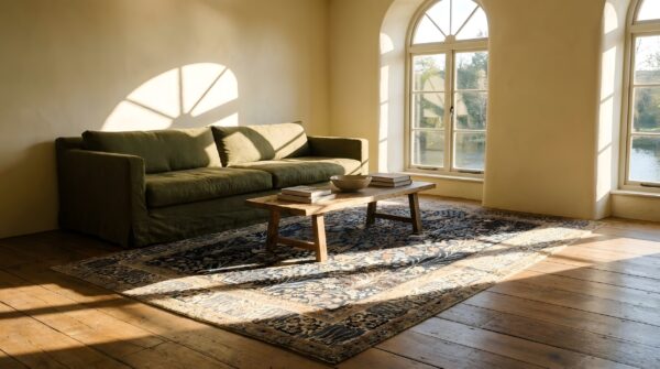 Fine weave antique small scatter size floral pattern blue persian iranian nain rug 9 Fine weave antique small scatter size floral pattern blue persian iranian nain rug (sku 25571) - room view