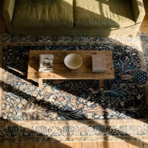 Fine Weave Antique Small Scatter Size Floral Pattern Blue Persian Iranian Nain Rug (SKU 25571) - styled overhead view