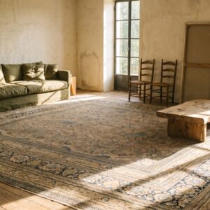 Fine Weave Antique Taupe and Blue Huge Oversized Persian Moud Khorassan Carpet (SKU 18547) - room view