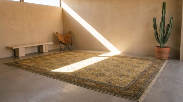 Fine antique yellow persian kerman large oversized carpet 6 Fine antique yellow persian kerman large oversized carpet (sku 20198) - room view