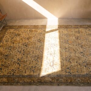 Fine Antique Yellow Persian Kerman Large Oversized Carpet (SKU 20198) - styled overhead view