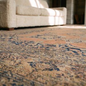 Finely Woven Room Size Antique 19th Century Coral Persian Floral Tabriz Rug (SKU 18562) - in-room detail