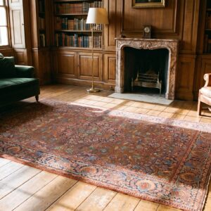 Finely Woven Small Antique Floral Medallion Pattern Persian Kashan Rug (SKU 20214) - room view