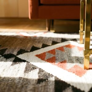 Antique Flat Woven Native American Navajo Hallway Runner Wool Green Rug (SKU 25338) - in-room detail