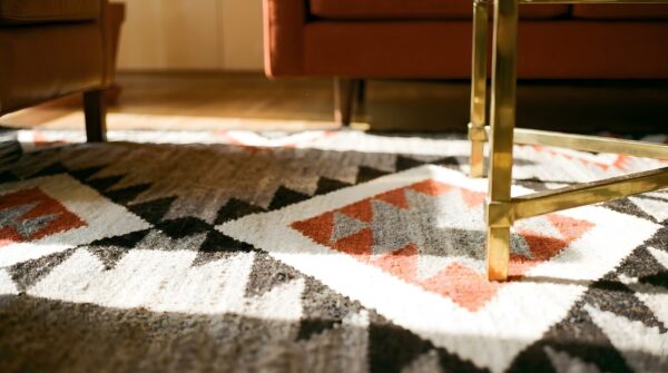 Antique flat woven native american navajo hallway runner wool green rug 12 Antique flat woven native american navajo hallway runner wool green rug (sku 25338) - in-room detail