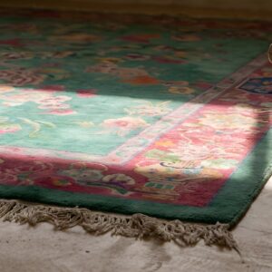 Floral Wool 1920s Rectangle Green Antique Hand Knotted Pile Rug (SKU 22154) - in-room detail