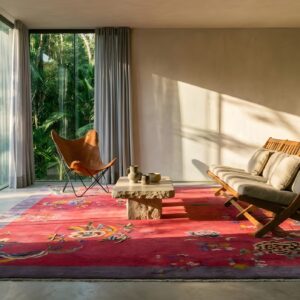Wool Floral 1920s Antique Rectangle Hand Knotted Pile Red Rug (SKU 25801) - room view
