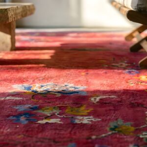 Wool Floral 1920s Antique Rectangle Hand Knotted Pile Red Rug (SKU 25801) - in-room detail