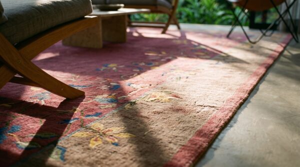 Antique floral art deco design chinese purple color rug 9 Antique floral art deco design chinese purple color rug (sku 24549) - in-room detail