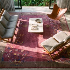Antique Floral Art Deco Design Chinese Purple Color Rug (SKU 24549) - styled overhead view