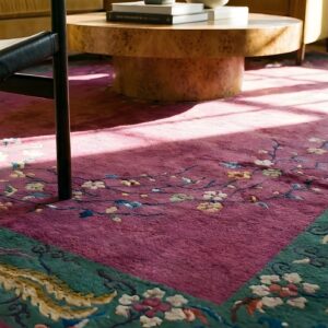 Antique Floral Bird Design Purple Chinese Art Deco Design Rug (SKU 22267) - in-room detail