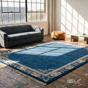 Antique Floral Wool Hand Knotted Pile Blue 1900s Rug (SKU 22782) - room view