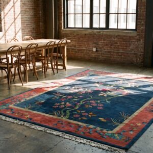 Antique Floral Wool Hand Knotted Pile Blue 1920s Rug (SKU 21944) - room view