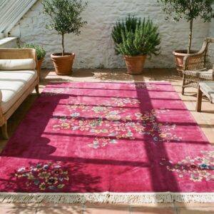 Antique Floral Center Hand Knotted Wool Pile Purple 1930s Chinese Deco Rug (SKU 20812) - room view