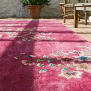 Antique Floral Center Hand Knotted Wool Pile Purple 1930s Chinese Deco Rug (SKU 20812) - in-room detail
