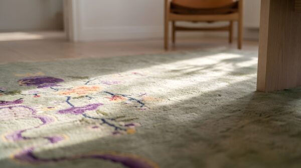 Wool antique floral chinese art deco hand knotted pile 1920s rug 7 Wool antique floral chinese art deco hand knotted pile 1920s rug (sku 22142) - in-room detail