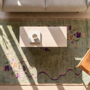 Wool Antique Floral Chinese Art Deco Hand Knotted Pile 1920s Rug (SKU 22142) - styled overhead view